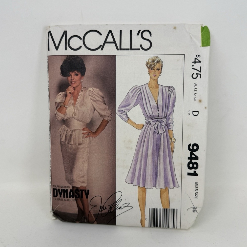 Vintage McCalls #9481 Sewing Pattern Dynasty's Joan Collins Dress Size 16 UNCUT